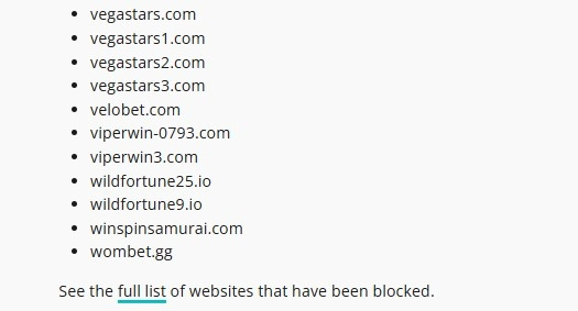 ACMA enforcement report showing Neptune Projects SRL and Vegastars in the formal warning list