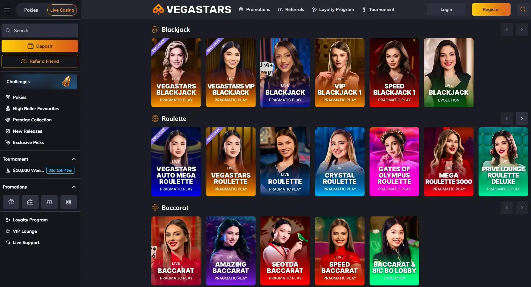 Current Vegastars game lobby relevant to this guide